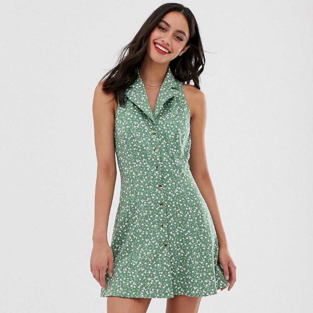 ASOS DESIGN sleeveless mini shirt sundress in ditsy print
